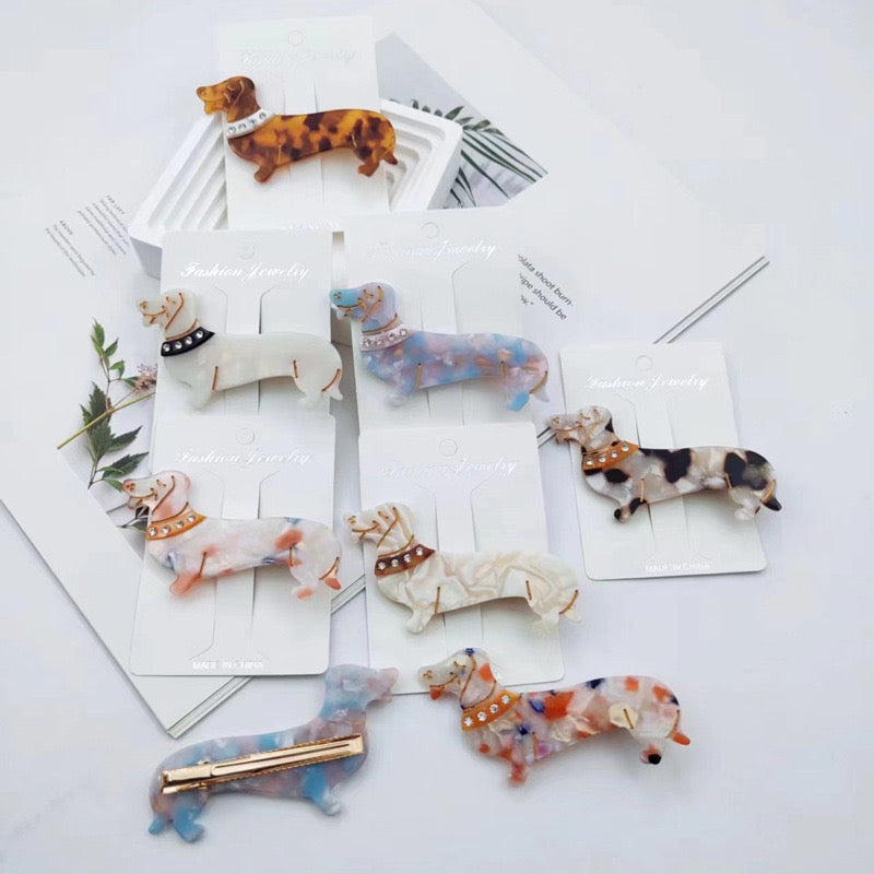 PAWSOME PETS NEW YORK Hand-painted Sausage Dog Hair Clip all colors | Eco-Friendly-0