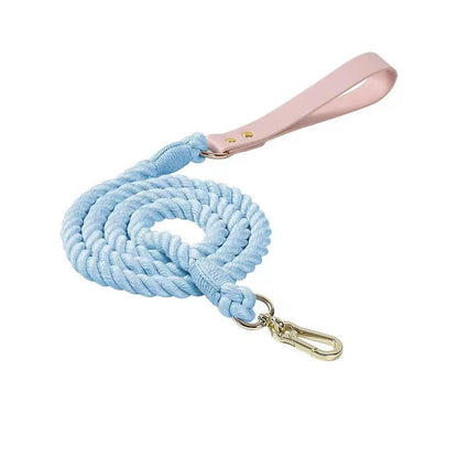 Luxe Royal Pink Leather Rope Leash - Sky Blue-0